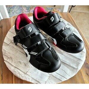 Peloton Leather Cycling Sneakers 38 Black & Pink Low Top With Cleats Outdoor‎